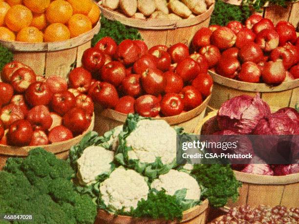 baskets of fruits and vegetables - vegetable basket stock illustrations