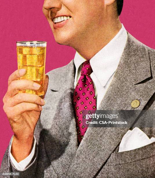 stockillustraties, clipart, cartoons en iconen met man in grey suit holding drink - cocktail corporate