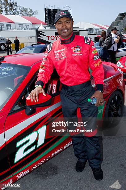 Antron Brown attends the Toyota Grand Prix and the celebrity race press day at Toyota Grand Prix of Long Beach on April 7, 2015 in Long Beach,...