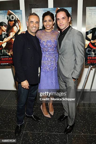 Fashion designer Francisco Costa, and actors Freida Pinto and Reece Ritchie attend the Special Screening Of Relativity Studio's "Desert Dancer" at...