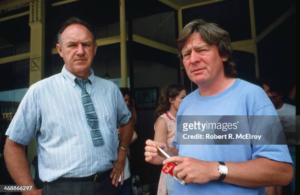American actor Gene Hackman and British director Alan Parker on the set of their movie 'Mississippi Burning', Braxton, Mississippi, May 6, 1988.