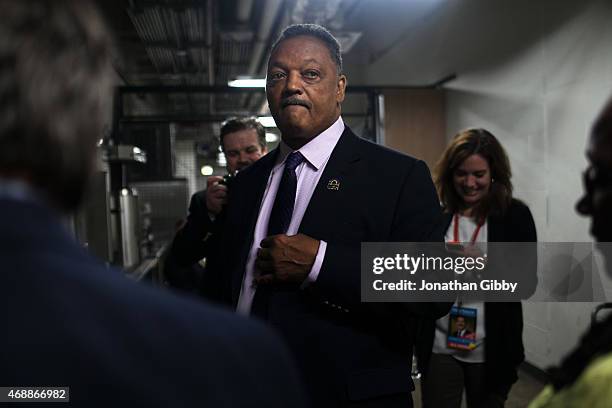 The Rev. Jesse Jackson, Sr. Waits backstage before Cook County Commissioner Jesus "Chuy" Garcia gives his concession speech during an election night...