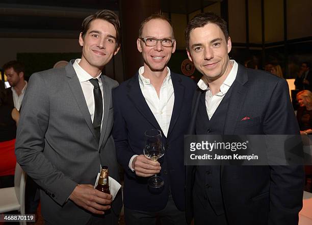 Actor Nick Clifford, co-CEO of Chipotle Steve Ells and actor John Sloan celebrate the world premiere of "Farmed and Dangerous," a Chipotle/Piro...