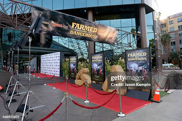 General view of the atmosphere at the world premiere of "Farmed and Dangerous," a Chipotle/Piro production at DGA Theater on February 11, 2014 in Los...