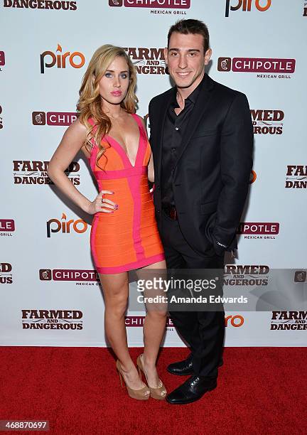Rae Lauren and editor Ross Baldisserotto arrive at the Chipotle World Premiere of web series "Farmed And Dangerous" at the DGA Theater on February...