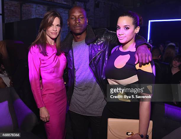 Hilary Swank, Tyrese Gibson, and Dascha Polanco attend the Samsung Galaxy S 6 edge launch in New York City on April 7, 2015 in New York City.