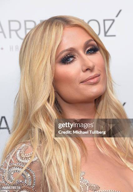 Paris Hilton attends the launch party of designer Charbel Zoe's new Los Angeles flagship store at Charbel Zoe Haute Couture Store on April 7, 2015 in...