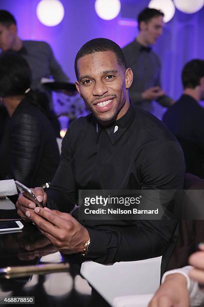 Victor Cruz attends the Samsung Galaxy S 6 edge launch in New York City on April 7, 2015 in New York City.