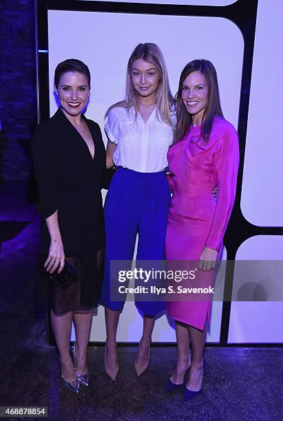 Sophia Bush, Gigi Hadid and Hilary Swank attend the Samsung Galaxy S 6 edge launch in New York City on April 7, 2015 in New York City.