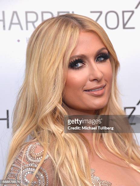 Paris Hilton attends the launch party of designer Charbel Zoe's new Los Angeles flagship store at Charbel Zoe Haute Couture Store on April 7, 2015 in...