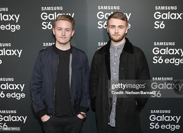 Howard Lawrence and Guy Lawrence of Disclosure arrives on the red carpet at the Samsung Galaxy S 6 edge launch in New York City on April 7, 2015 in...