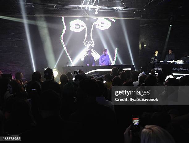 Howard Lawrence and Guy Lawrence of Disclosure perform at the Samsung Galaxy S 6 edge launch on April 7, 2015 in New York City.