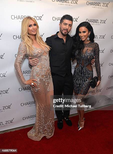 Paris Hilton, fashion designer Charbel Zoe and actress Lily Ghalichi attend the launch party of designer Charbel Zoe's new Los Angeles flagship store...