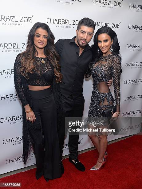 Actress GG Gharachedaghi, fashion designer Charbel Zoe and actress Lily Ghalichi attend the launch party of designer Charbel Zoe's new Los Angeles...