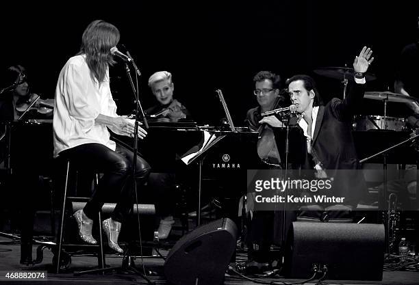 Musicians Beth Orton and Nick Cave perform onstage during The David Lynch Foundation's DLF Live Celebration of the 60th Anniversary of Allen...