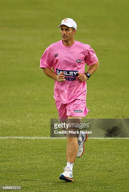 Simon Katich runs the field during the Greater Western Sydney Giants AFL intra-club match at Blacktown International Sportspark on February 12, 2014...