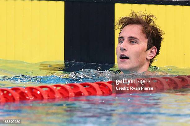 Cameron McEvoy of Australia reacts after winning the Men's 50m Freestyle Semi Final during day six of the Australian National Swimming Championships...