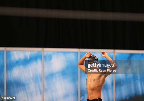 Cameron McEvoy of Australia prepares for the Men's 50m Freestyle Semi Final during day six of the Australian National Swimming Championships at...