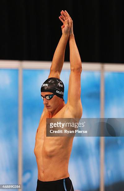 Cameron McEvoy of Australia prepares for the Men's 50m Freestyle Semi Final during day six of the Australian National Swimming Championships at...