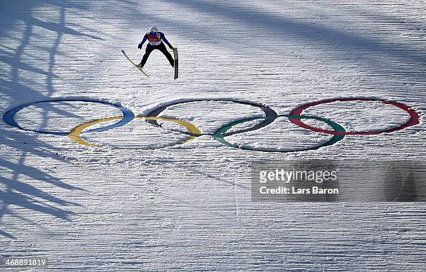 Viktor Pasichnyk of Ukraine competes during the Nordic Combined Individual Gundersen Normal Hill and 10km Cross Country on day 5 of the Sochi 2014...