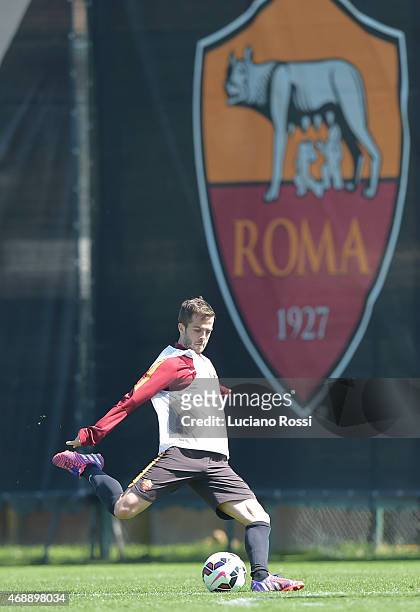 Roma player Miralem Pjanic during an AS Roma training session at Centro Sportivo Fulvio Bernardini on April 8, 2015 in Rome, Italy.