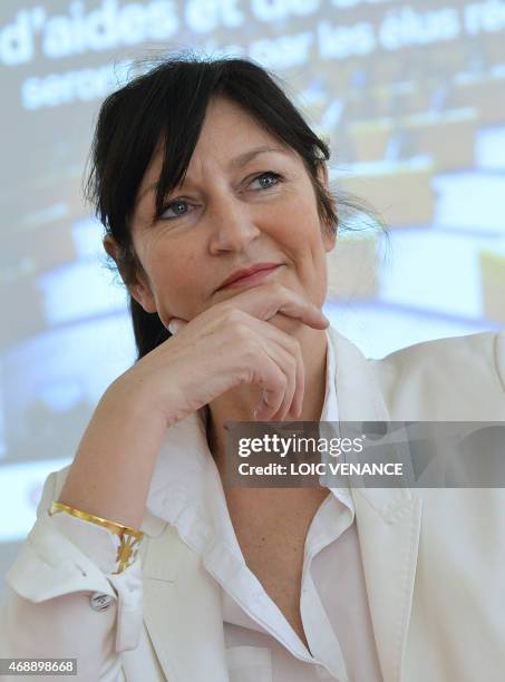 Ile-de-France region general council vice president in charge of Social action Laure Lechatellier is pictured on April 8, 2015 at the general council...