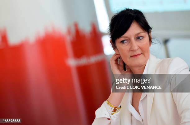 Ile-de-France region general council vice president in charge of Social action Laure Lechatellier is pictured on April 8, 2015 at the general council...