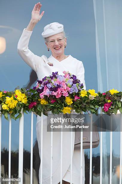 Queen Margrethe II of Denmark attends a lunch reception to mark the forthcoming 75th Birthday of the Danish Queen at Aarhus City Hall on April 8,...