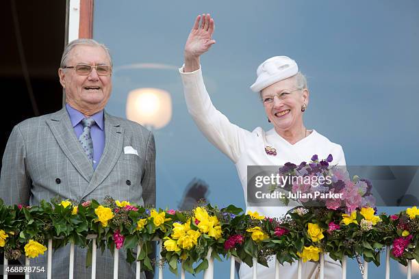 Prince Henrik and Queen Margrethe II of Denmark attend a lunch reception to mark the forthcoming 75th Birthday of the Danish Queen at Aarhus City...