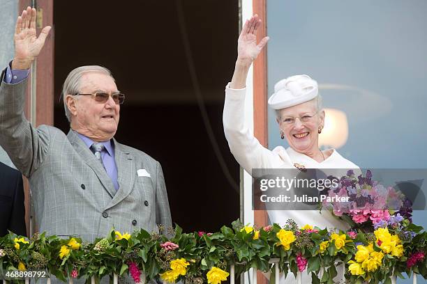 Prince Henrik and Queen Margrethe II of Denmark attend a lunch reception to mark the forthcoming 75th Birthday of the Danish Queen at Aarhus City...