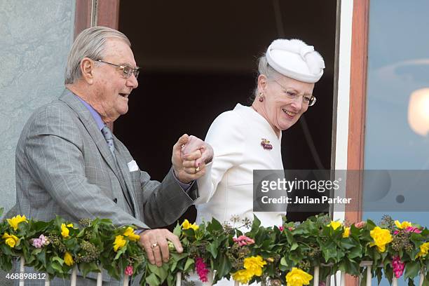 Prince Henrik and Queen Margrethe II of Denmark attend a lunch reception to mark the forthcoming 75th Birthday of the Danish Queen at Aarhus City...