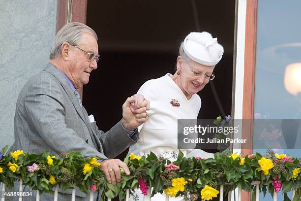 Prince Henrik and Queen Margrethe II of Denmark attend a lunch reception to mark the forthcoming 75th Birthday of the Danish Queen at Aarhus City...