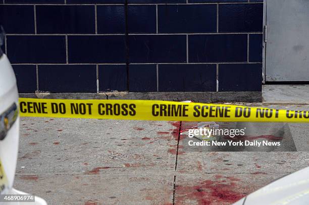 The blood sidewalk outside the 1 OAK Club early Wednesday morning on April 8 in New York. Former New York Knick, Chris Copeland, now playing for the...