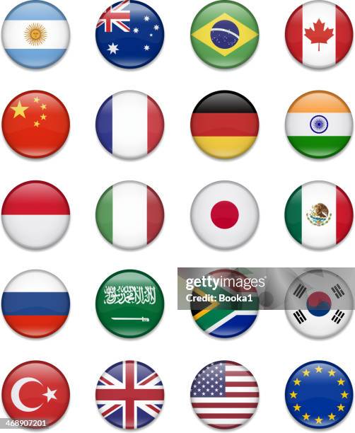 g-20 group - button flag collection - union jack circle stock illustrations