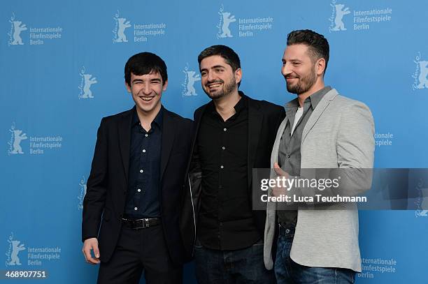 Actor Alechan Tagaev, director Umut Dag and actor Murathan Muslu attend the 'Cracks in Concrete' photocall during 64th Berlinale International Film...