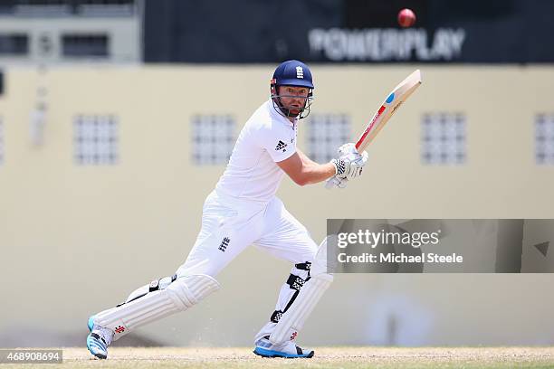 Jonny Bairstow batting for St Kitts hits through the offside during day one of the 2nd Invitational Warm Up match between St Kitts and Nevis and...