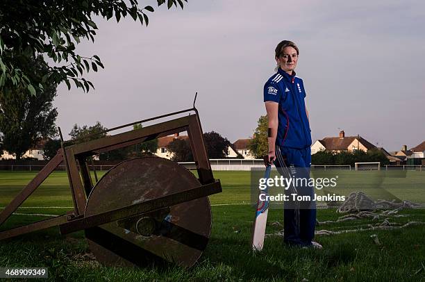 Charlotte Edwards, the England womens cricket captain, poses for a portrait at Ramsey Cricket Club where she started playing on September 24, 2013 in...