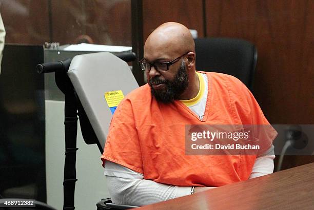 Marion 'Suge' Knight appears in court with his Lawyer Matthew P Fletcher for a preliminary hearing in a robbery charge case at Criminal Courts...