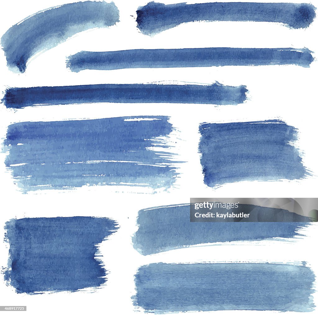 Conjunto de pincelada azul água de cor
