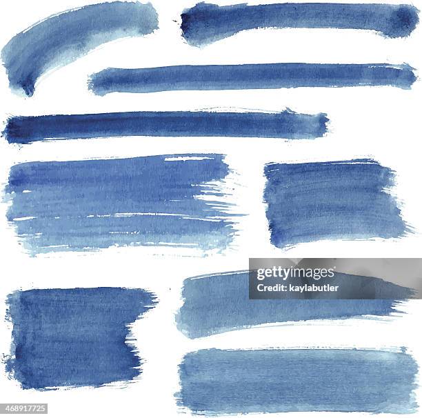 blue water color stroke set - blue watercolor stock illustrations