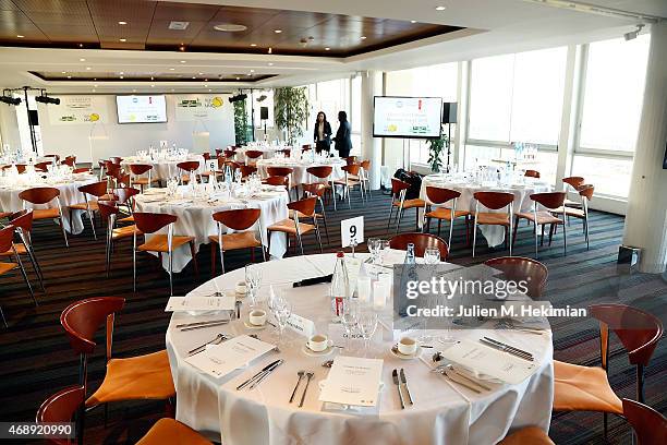 Internal view of the 'Sport Citoyen' Diner at UNESCO on April 8, 2015 in Paris, France.
