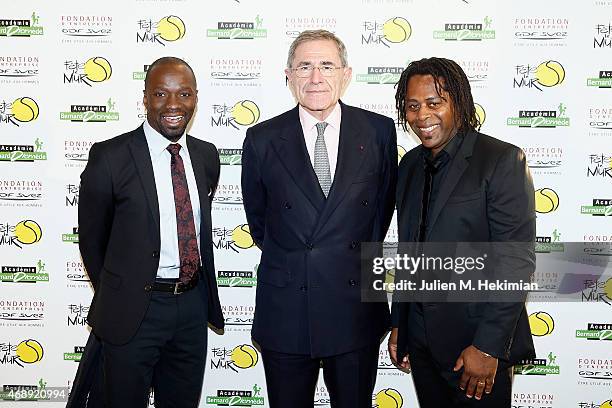 Claude Makelele, President of GDF-SUEZ Gerard Mestrallet and Bernard Diomede attend the 'Sport Citoyen' Diner at UNESCO on April 8, 2015 in Paris,...