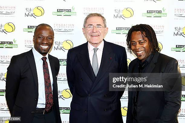 Claude Makelele, President of GDF-SUEZ Gerard Mestrallet and Bernard Diomede attend the 'Sport Citoyen' Diner at UNESCO on April 8, 2015 in Paris,...