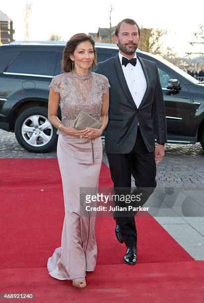 Alexandra, Countess of Frederiksborg, and husband Martin Jorgensen attend a Gala Night to mark the forthcoming 75th Birthday of Queen Margrethe II of...