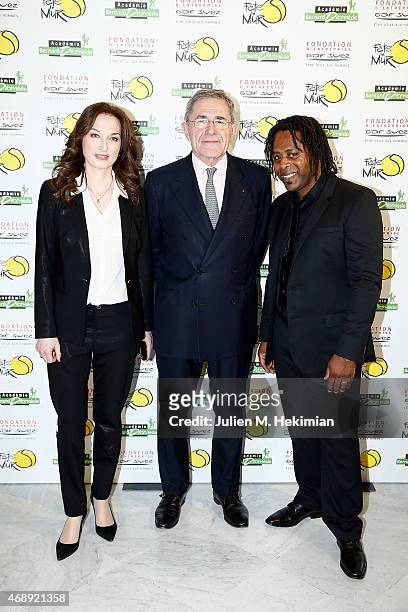 Delphine Diomede, President of GDF-SUEZ Gerard Mestrallet and Bernard Diomede attend the 'Sport Citoyen' Diner at UNESCO on April 8, 2015 in Paris,...