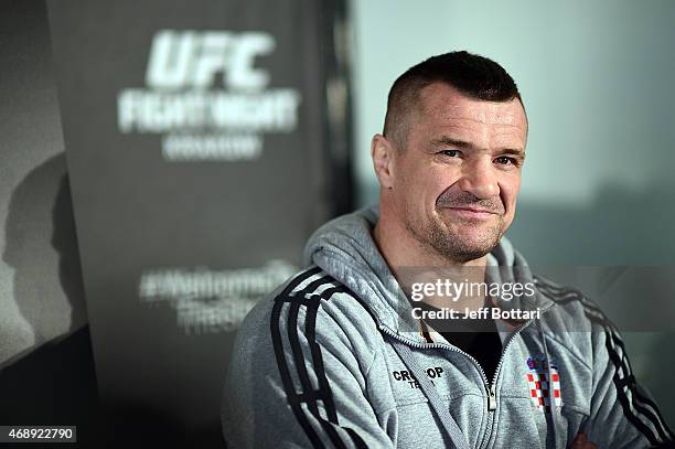 Mirko Cro Cop of Croatia interacts with media during the UFC Fight Night Ultimate Media Day inside the TAURON Arena on April 8, 2015 in Krakow,...