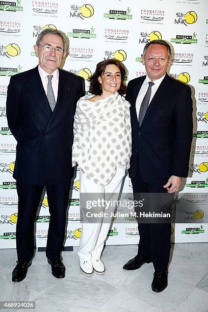 President of GDF-SUEZ Gerard Mestrallet, Nathalie Iannetta and Ministre of Sports Thierry Braillard attend the 'Sport Citoyen' Diner at UNESCO on...