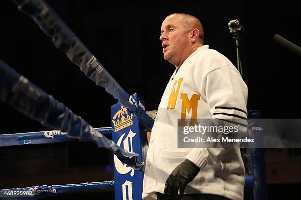 Tony Morgan, trainer for Willie Monroe Jr., is seen during the Bryan Vera vs Willie Monroe Jr. NABA/NABO middleweight championship fight at the...