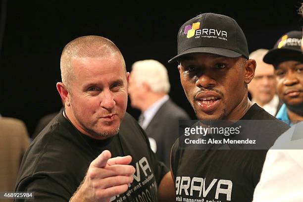 Willie Monroe Jr. And his trainer Tony Morgan are seen in the ring after the Bryan Vera vs Willie Monroe Jr. NABA/NABO middleweight championship...