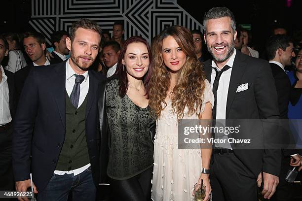 Luis Ernesto Franco, Marimar Vega, Jimena Carranza and Juan Pablo Medina attend the "Casese Quien Pueda" cocktail party at Gravity Polanco on...